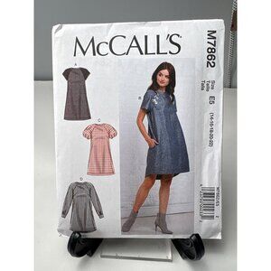 McCalls M7862 Misses Easy Dress Sewing Pattern 14 16 18 20 22 Uncut